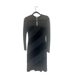 Dusk Women's 6 Black Beaded Sheer Mesh Long Sleeve Cocktail Dress Elegant